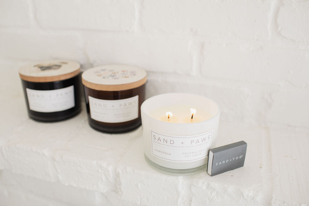 Sand + Paws Gardenia Hand-poured 12 oz scented candle